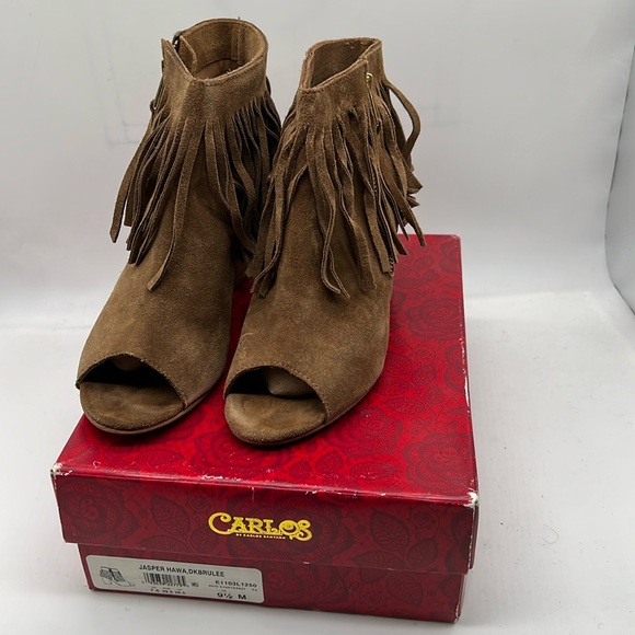 Carlos By Carlos Santana Jasper 2 Peep Toe Fringe Ankle Booties Women's Sz 9.5 M - Picture 2 of 7